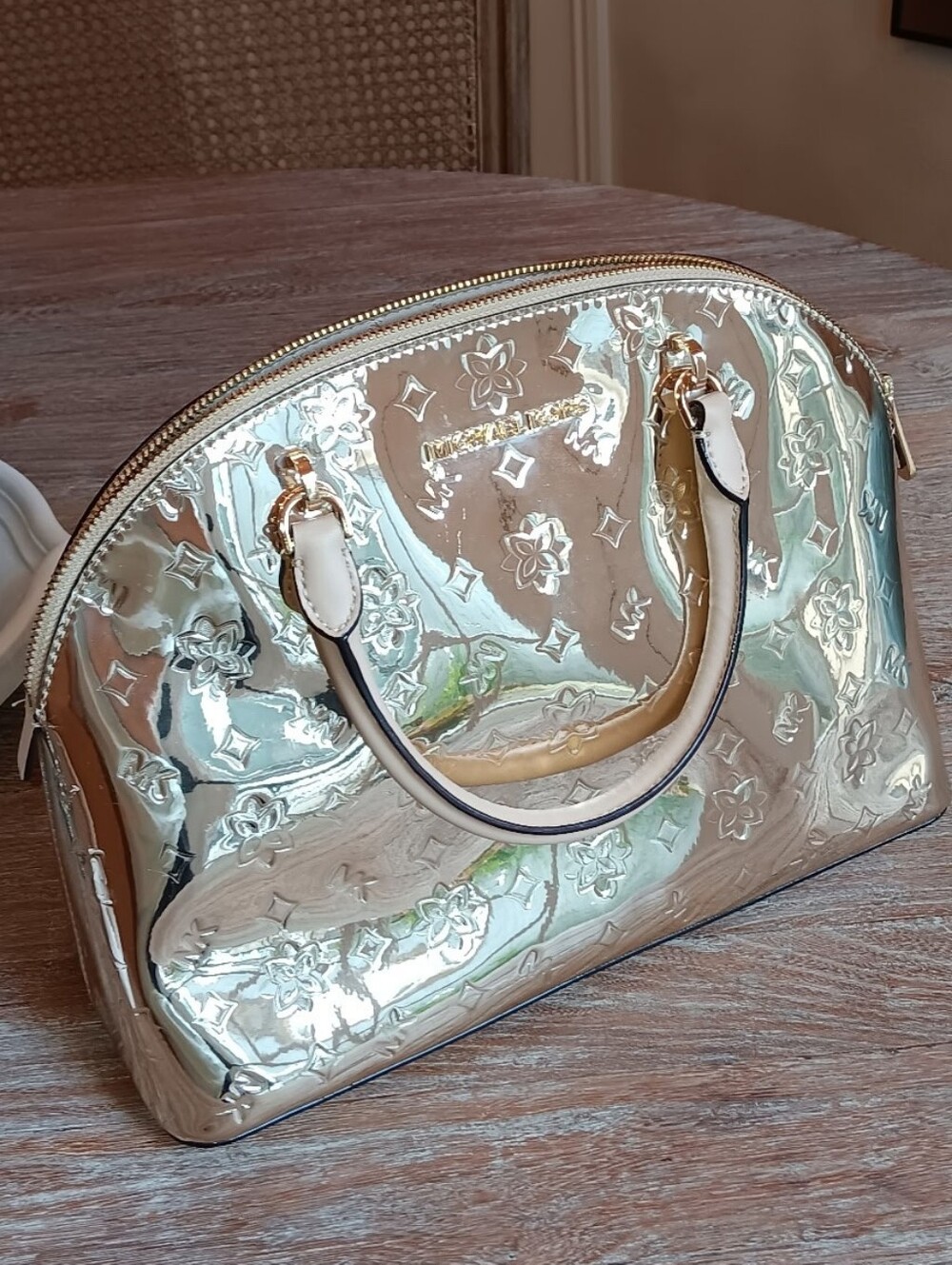 MICHAEL Michael Kors Metallic Gold Mirror Emmy Dome Handbag - LIKE NEW
